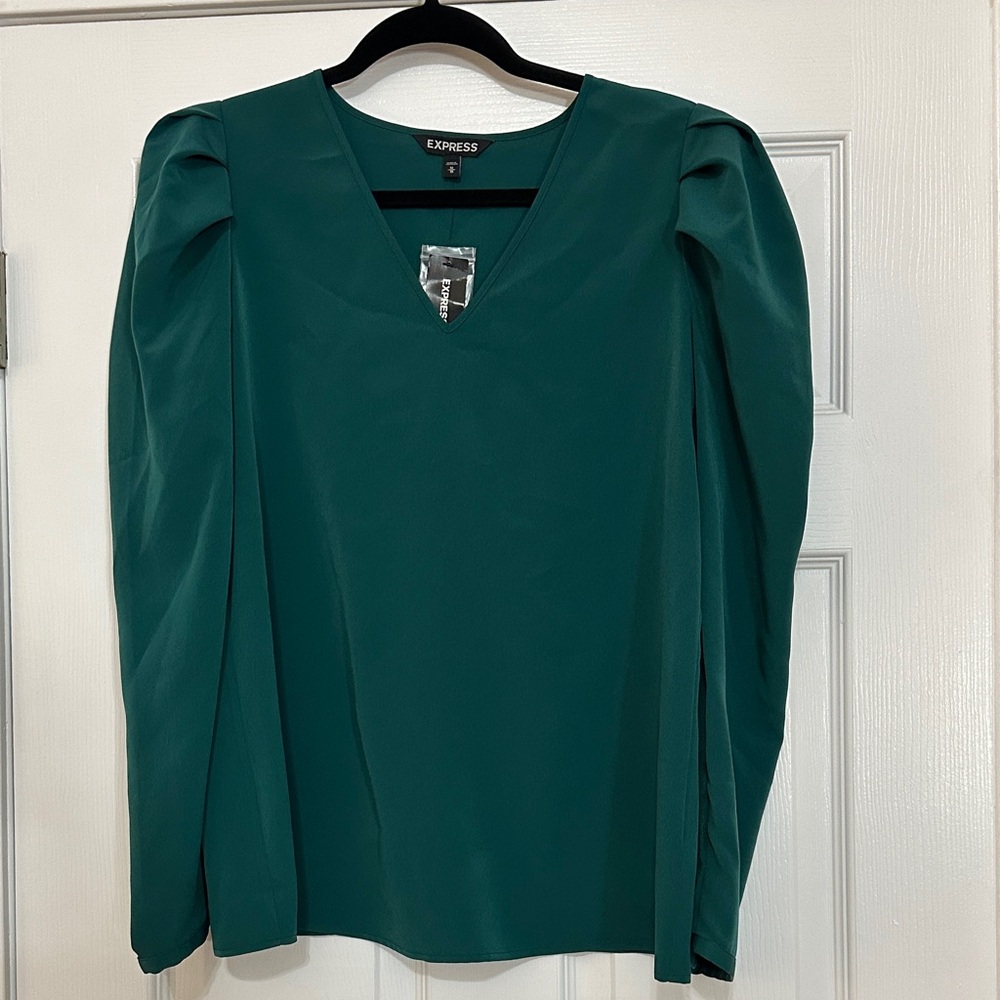 Express Women's Green Puff Sleeve Blouse
